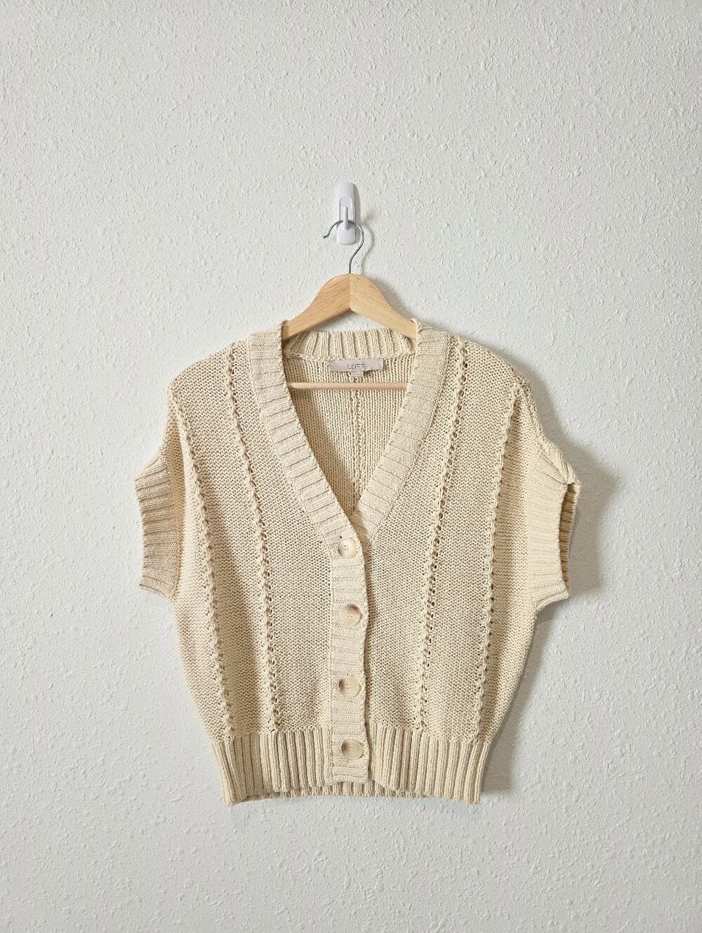Loft Cream Textured Cotton Cardigan S
